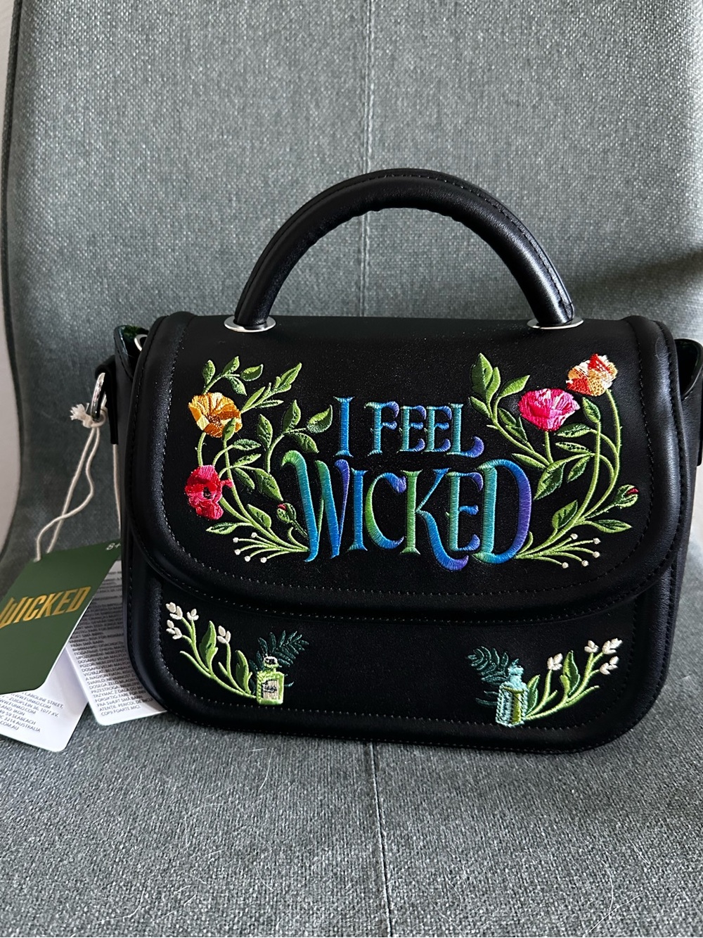 BNWT Loungefly Wicked Embroidered Top-Handle Crossbody Bag - Black